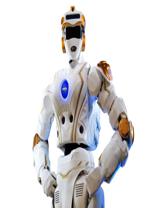 a robot with a white body and gold accents